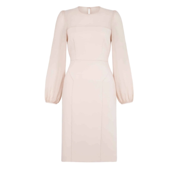 Hobbs Pale Pink Blush Mila Shift Dress Midi Long Sleeve Sheer Sleeve Size 8 - Picture 2 of 16